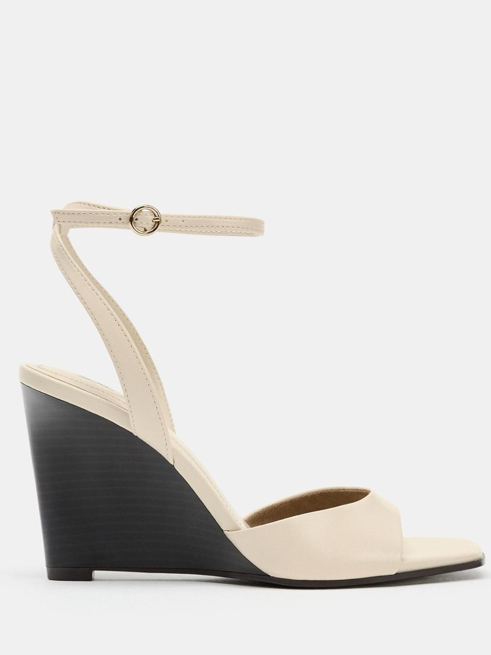 Zara Cream and Black Wedge Ankle-Strap Sandal
